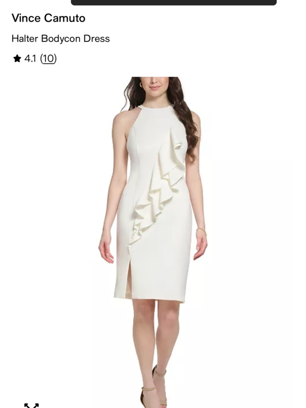 Vince Camuto White Halter Sheath Dress with Ruffle Detail